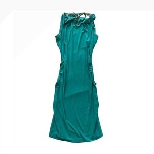 NWT Y2K Bodycon Rouched Turquoise Chain Halter‎ Dress S DeadStock